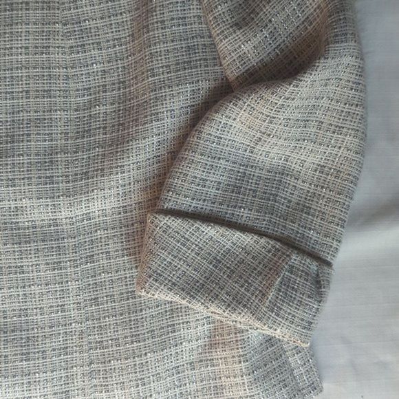 TAHARI ASL Tweed Cream & Silver Sparkle Jacket Blazer 14 Black Accent Buttons - Picture 5 of 12